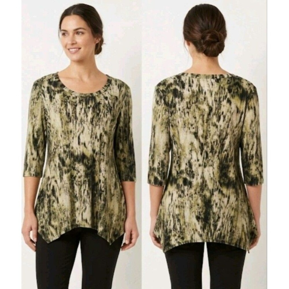 Iolani Women's Blouse Size S Made In Hawaii Vintage Asymmetrical Hem 3/4 Sleeve